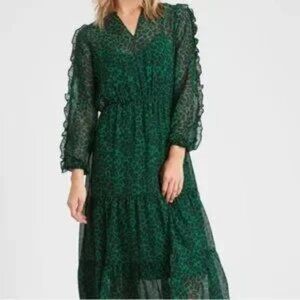 Banana Republic Animal Print Midi Dress Green Black Petite XS